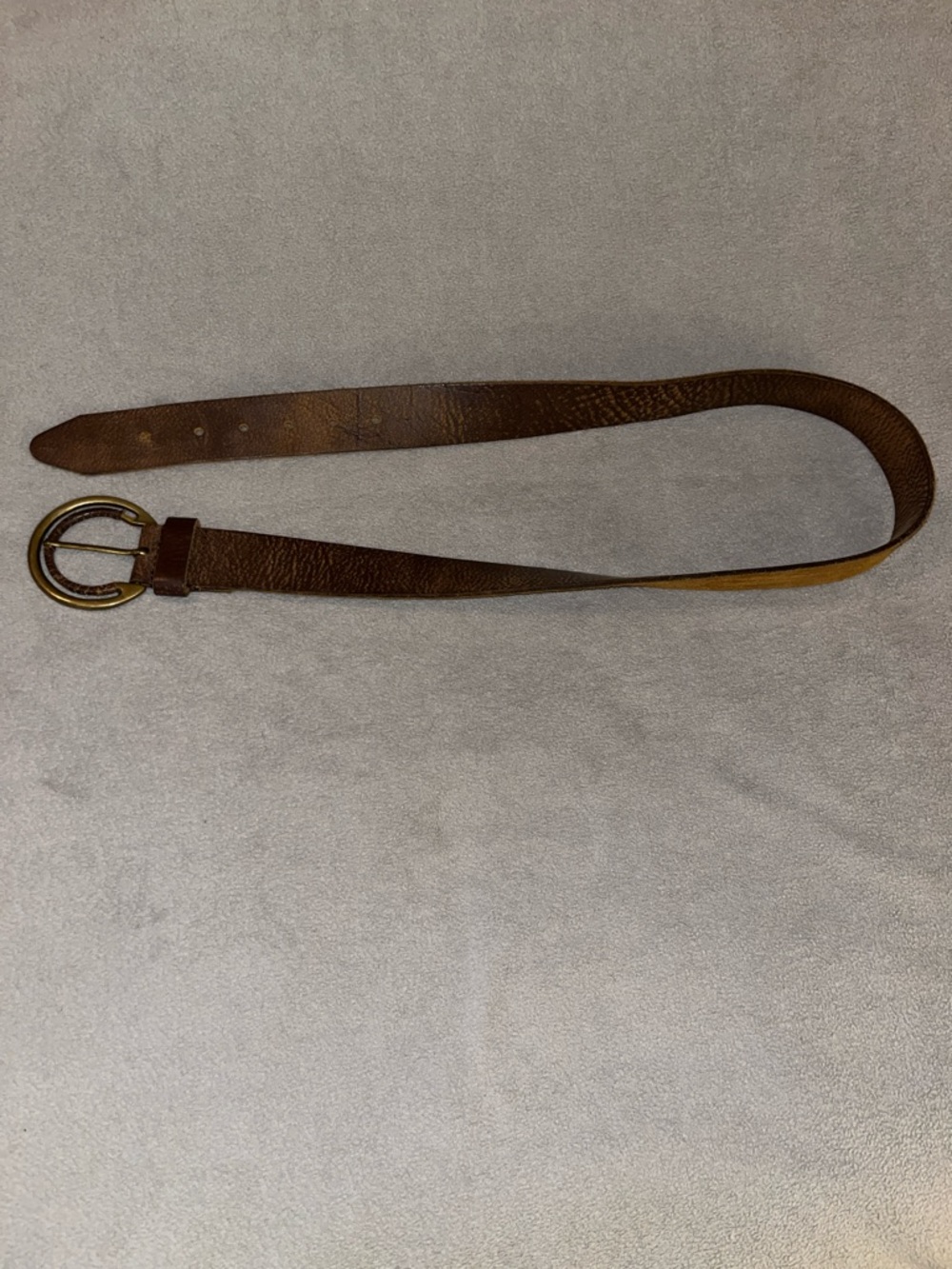Brown Leather Belt with Brass Round Buckle - Picture 3 of 6